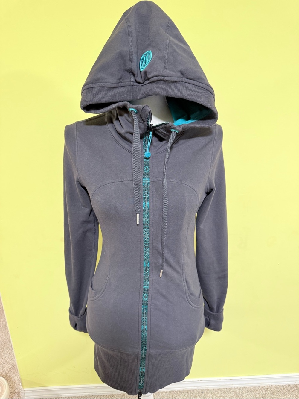 lululemon athletica Gray Hoodie Jacket with Teal Accents